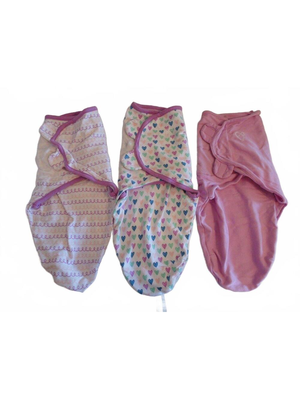 SWADDLE ME Lot Of 3 Swaddlers Purple Hearts Sz Small/Medium (7-14 Lb.).
